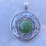 Wolf Dance Pendant .925 Sterling Silver w/ genuine 10mm Jade gem Made in USA