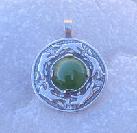 Wolf Dance Pendant .925 Sterling Silver w/ genuine 10mm Jade gem Made in USA