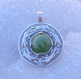 Wolf Dance Pendant .925 Sterling Silver w/ genuine 10mm Jade gem Made in USA