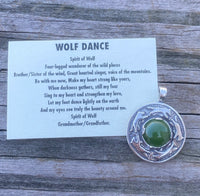 Wolf Dance Pendant .925 Sterling Silver w/ genuine 10mm Jade gem Made in USA