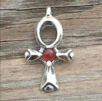Ankh Pendant Solid .925 Sterling Silver w/ Natural Carnelian gemstone 