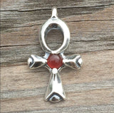 Ankh Pendant Solid .925 Sterling Silver w/ Natural Carnelian gemstone 