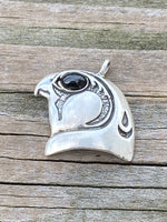 HORUS Falcon Pendant Egyptian .925 Sterling Silver w/ Natural Star Diopside Eye USA