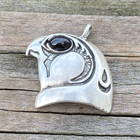 HORUS Falcon Pendant Egyptian .925 Sterling Silver w/ Natural Star Diopside Eye USA