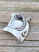 HORUS Falcon Pendant Egyptian .925 Sterling Silver w/ Natural Star Diopside Eye USA