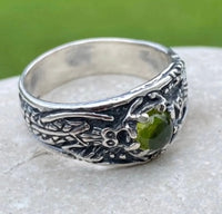 Antlered Medicine Healer Ring .925 Sterling Silver with a genuine Peridot gemstone USA