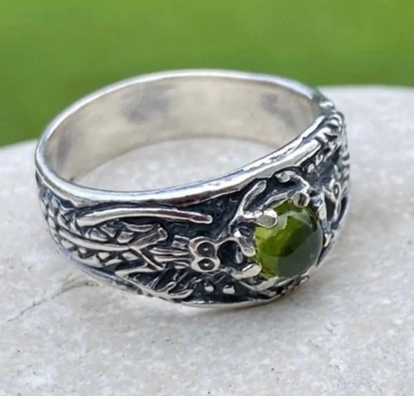 Antlered Medicine Healer Ring .925 Sterling Silver with a genuine Peridot gemstone USA