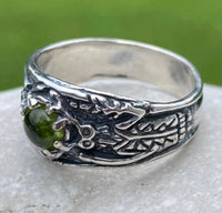 Antlered Medicine Healer Ring .925 Sterling Silver with a genuine Peridot gemstone USA