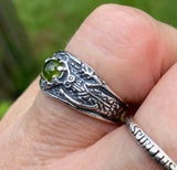 Antlered Medicine Healer Ring .925 Sterling Silver with a genuine Peridot gemstone USA