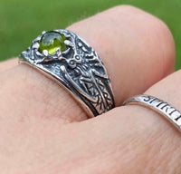 Antlered Medicine Healer Ring .925 Sterling Silver with a genuine Peridot gemstone USA