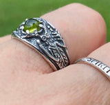 Antlered Medicine Healer Ring .925 Sterling Silver with a genuine Peridot gemstone USA