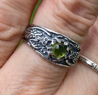 Antlered Medicine Healer Ring .925 Sterling Silver with a genuine Peridot gemstone USA
