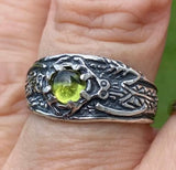 Antlered Medicine Healer Ring .925 Sterling Silver with a genuine Peridot gemstone USA