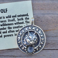 Viking Sun Wolf Pendant solid .925 Sterling Silver w/ genuine Rainbow Moonstone USA