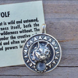 Viking Sun Wolf Pendant solid .925 Sterling Silver w/ genuine Rainbow Moonstone USA
