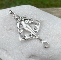 Freya Norse Love Goddess Pendant .925 Sterling Silver w/ genuine Rainbow Moonstone