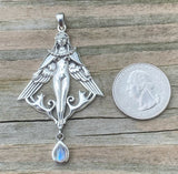 Freya Norse Love Goddess Pendant .925 Sterling Silver w/ genuine Rainbow Moonstone