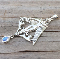 Freya Norse Love Goddess Pendant .925 Sterling Silver w/ genuine Rainbow Moonstone - Viking Queen Amulet