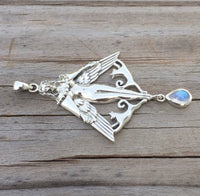 Freya Norse Love Goddess Pendant .925 Sterling Silver w/ genuine Rainbow Moonstone - Viking Queen Amulet