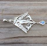 Freya Norse Love Goddess Pendant .925 Sterling Silver w/ genuine Rainbow Moonstone - Viking Queen Amulet