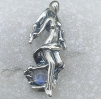 World Tarot 3D Sculpture Pendant .925 Sterling Silver with Natural Rainbow moonstone USA