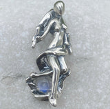 World Tarot 3D Sculpture Pendant .925 Sterling Silver with Natural Rainbow moonstone USA