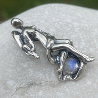 World Tarot 3D Sculpture Pendant .925 Sterling Silver with Natural Rainbow moonstone USA