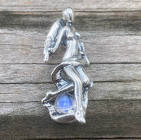 World Tarot 3D Sculpture Pendant .925 Sterling Silver with Natural Rainbow moonstone USA