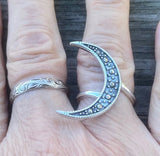 Peter Stone Crescent Moon Ring with Marcasite Stones