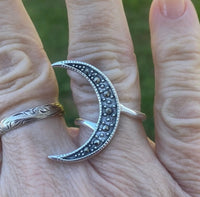 Crescent Moon Ring with Marcasite Stones .925 Sterling Silver