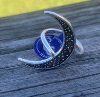 Crescent Moon Ring with Marcasite Stones