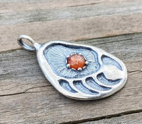 Black Bear Track Pendant .925 Sterling Silver w/ genuine Sunstone Made in USA