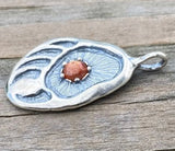 Black Bear Track Pendant .925 Sterling Silver w/ genuine Sunstone Made in USA