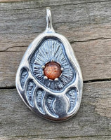 Black Bear Track Pendant .925 Sterling Silver w/ genuine Sunstone Made in USA