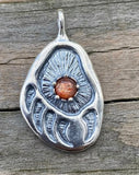 Black Bear Track Pendant .925 Sterling Silver w/ genuine Sunstone Made in USA