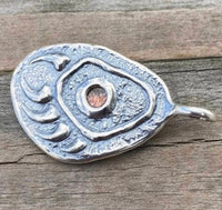 Black Bear Track Pendant .925 Sterling Silver w/ genuine Sunstone Made in USA