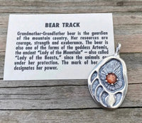 Black Bear Track Pendant .925 Sterling Silver w/ genuine Sunstone Made in USA