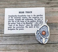 Black Bear Track Pendant .925 Sterling Silver w/ genuine Sunstone Made in USA