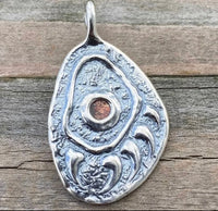 Black Bear Track Pendant .925 Sterling Silver w/ genuine Sunstone Made in USA