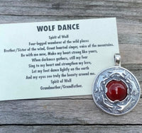 Wolf Dance Pendant .925 Sterling Silver w/ genuine Carnelian gem Made in USA