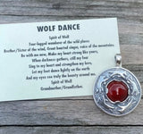 Wolf Dance Pendant .925 Sterling Silver w/ genuine Carnelian gem Made in USA