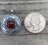 Wolf Dance Pendant .925 Sterling Silver w/ genuine Carnelian gem Made in USA