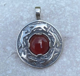 Wolf Dance Pendant .925 Sterling Silver w/ genuine Carnelian gem Made in USA