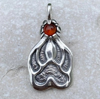 Timber Wolf Track Pendant Solid .925 Sterling Silver w/ genuine Amber gemstone USA