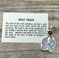 Timber Wolf Track Pendant Solid .925 Sterling Silver w/ genuine Amber gemstone USA