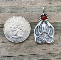 Timber Wolf Track Pendant Solid .925 Sterling Silver w/ genuine Amber gemstone USA