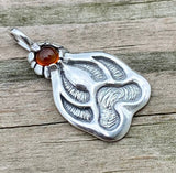 Timber Wolf Track Pendant Solid .925 Sterling Silver w/ genuine Amber gemstone USA