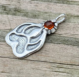 Timber Wolf Track Pendant Solid .925 Sterling Silver w/ genuine Amber gemstone USA