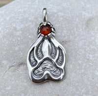 Timber Wolf Track Pendant Solid .925 Sterling Silver w/ genuine Amber gemstone USA
