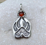 Timber Wolf Track Pendant Solid .925 Sterling Silver w/ genuine Amber gemstone USA
